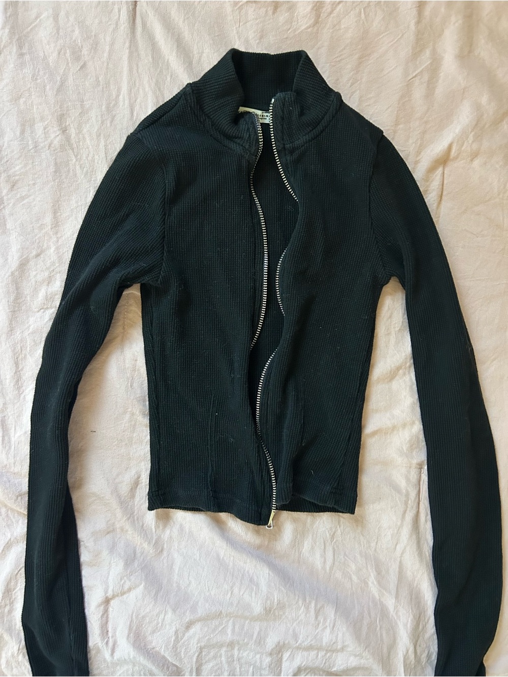 Bershka Black Ribbed Zip-Up Cardigan Jacket